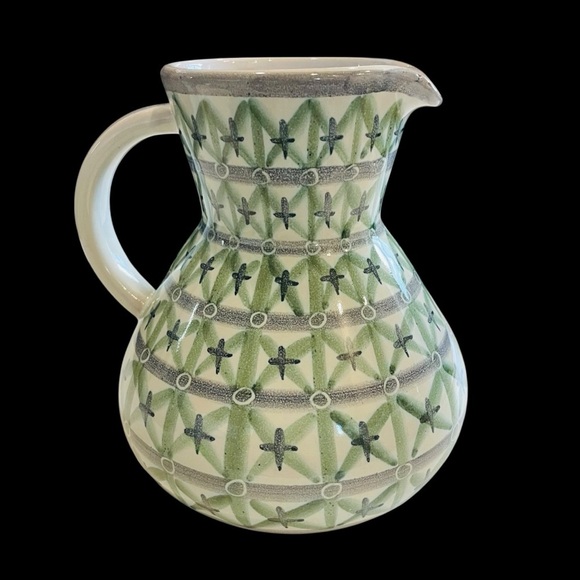 Vintage Mid Century Modern Scandinavian Pottery with green & lavender 6" Swedish - Picture 3 of 9